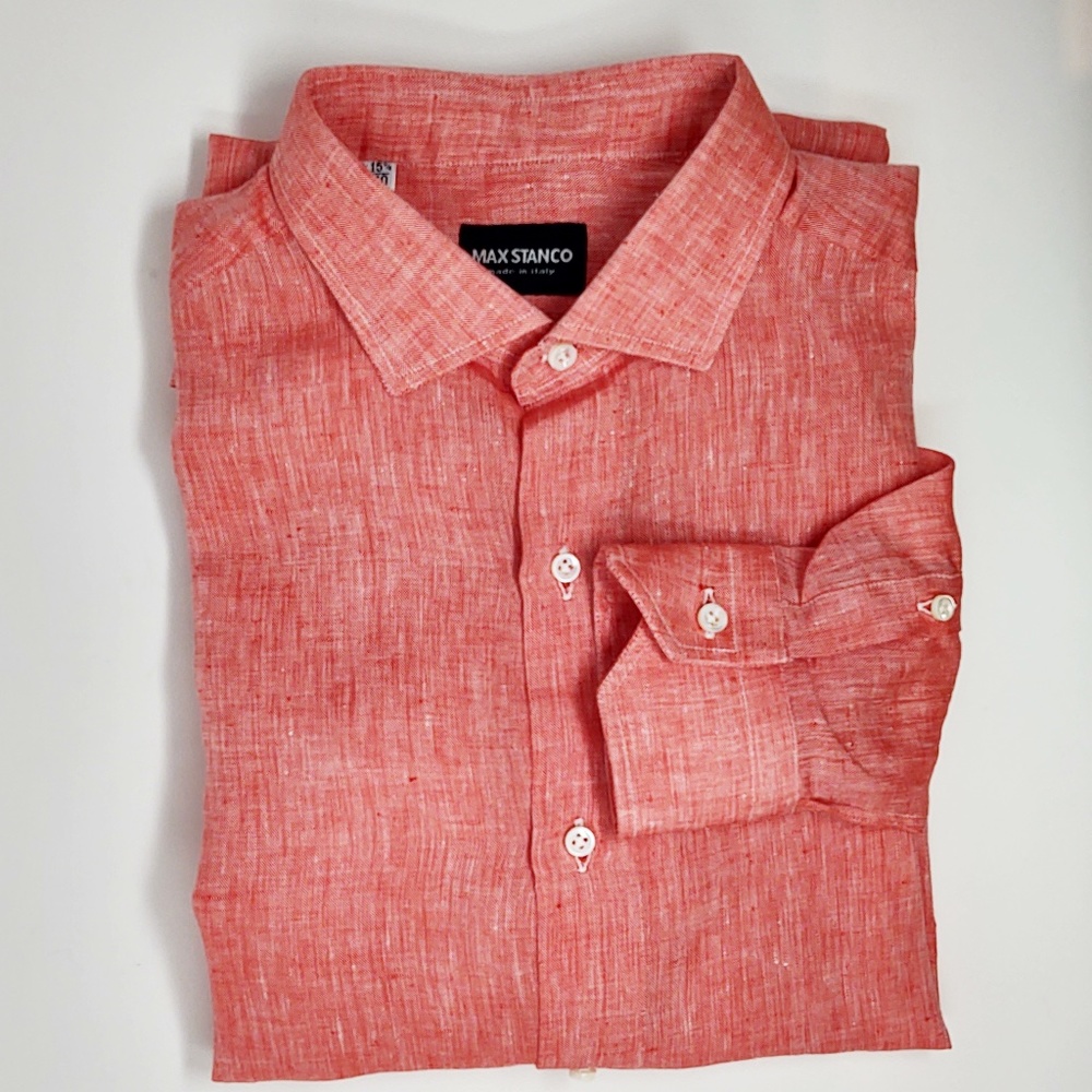 Max Stanco NIB Coral Orange Linen Shirt